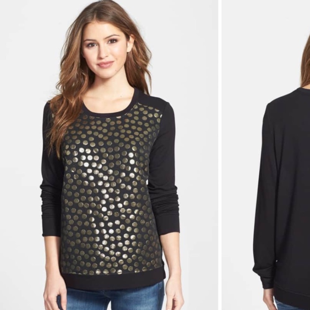 Kensie gold metallic polka dot sweatshirt - small